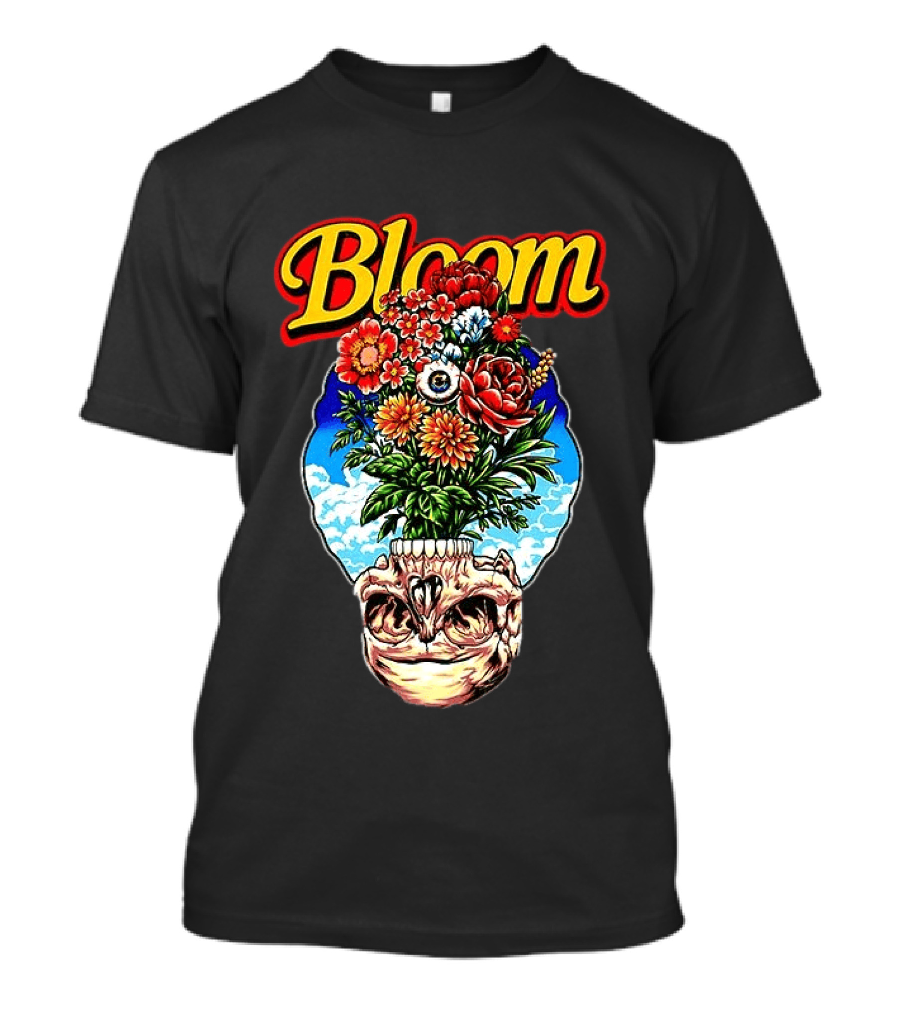 Bloom Skulls And Flowers Summer Classic Vibrant Floral Eyeball T-Shirt