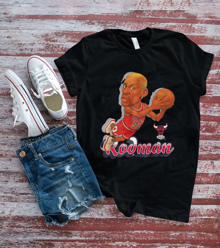 Dennis Rodman Chicago Bulls 91 Fickett Classics Windy City Cartoon T-Shirt