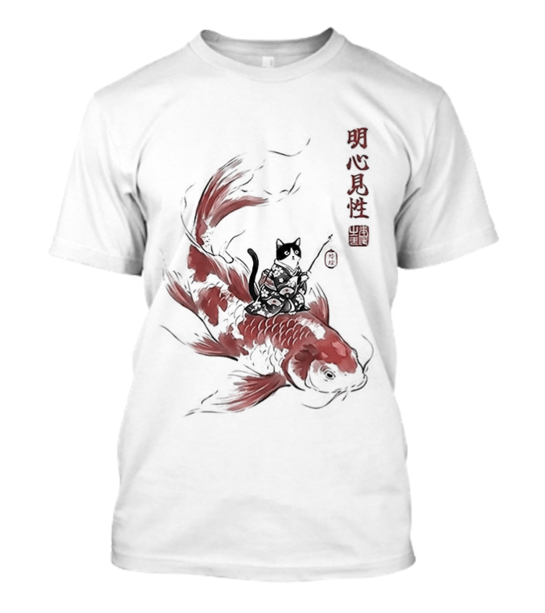 Kimono Cat Riding Koi Fish Classical Japanese T-Shirt