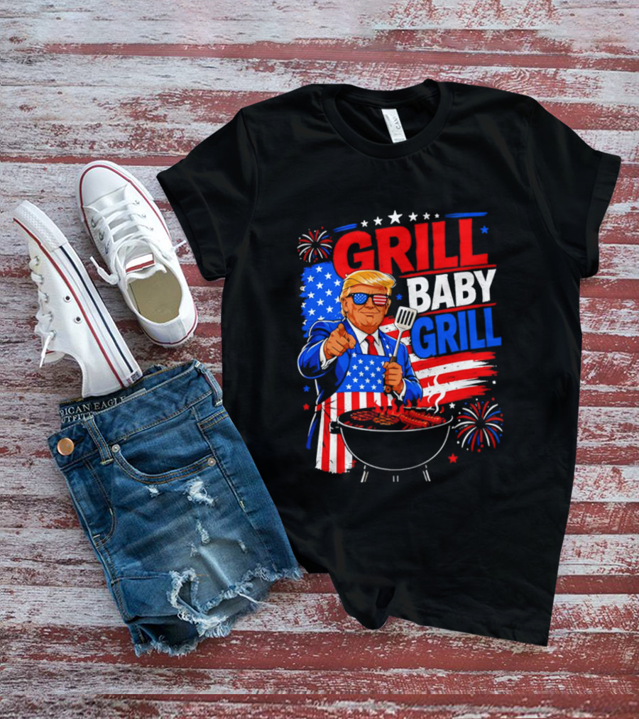 Trump Grill Baby Grill 4th Of July Fireworks 2026 T-Shirt