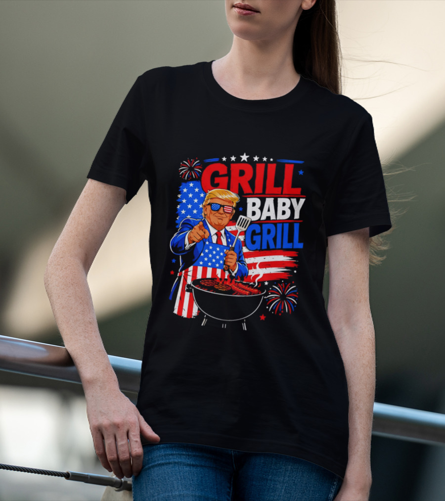 Trump Grill Baby Grill 4th Of July Fireworks 2026 T-Shirt