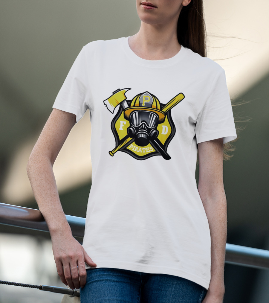 Pittsburgh Pirates Firefighter Helmet Ax FD Spirit T-Shirt