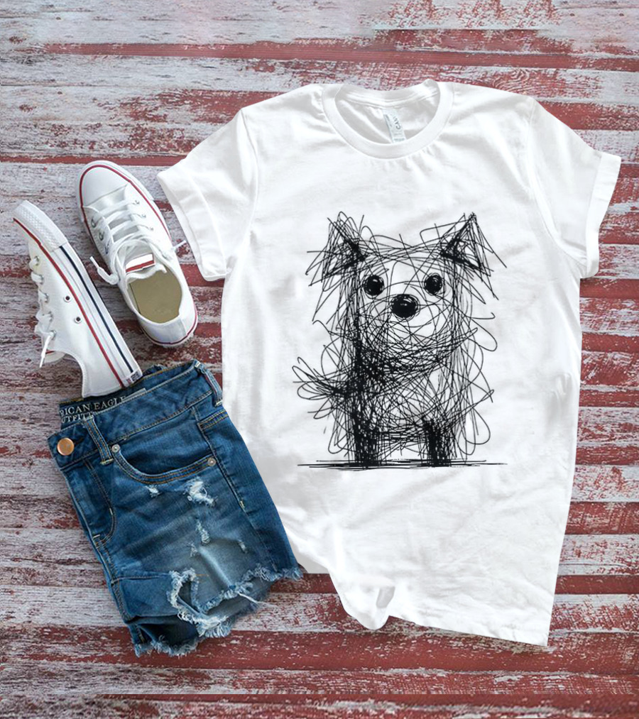 Scruffy Dog Chaos Doodle Drawing T-Shirt
