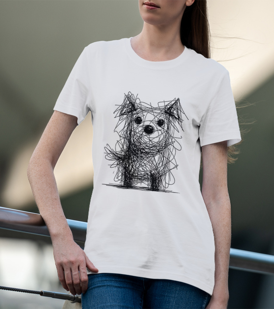 Scruffy Dog Chaos Doodle Drawing T-Shirt