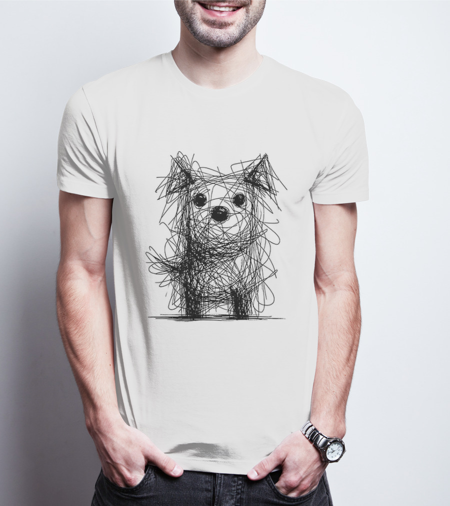 Scruffy Dog Chaos Doodle Drawing T-Shirt
