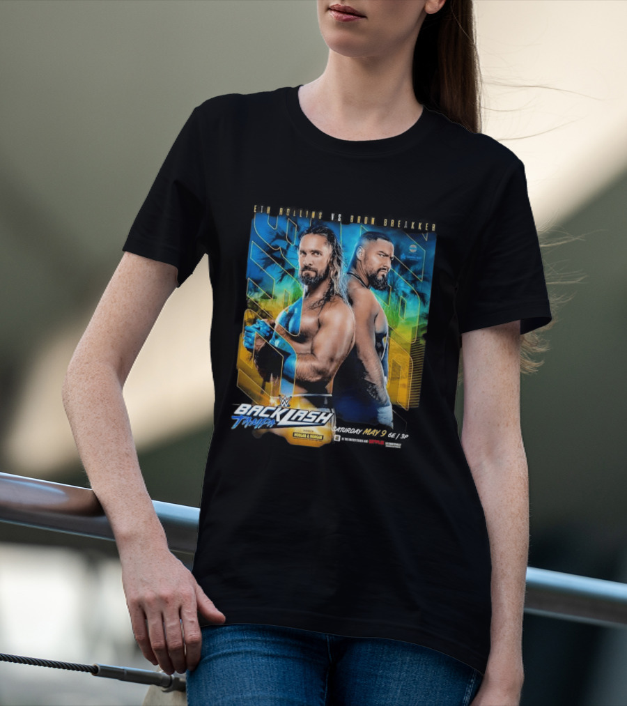 WWE Backlash Tampa 2026 Seth Rollins Vs Bron Breakker Match Card Morgan & Morgan Event T-Shirt