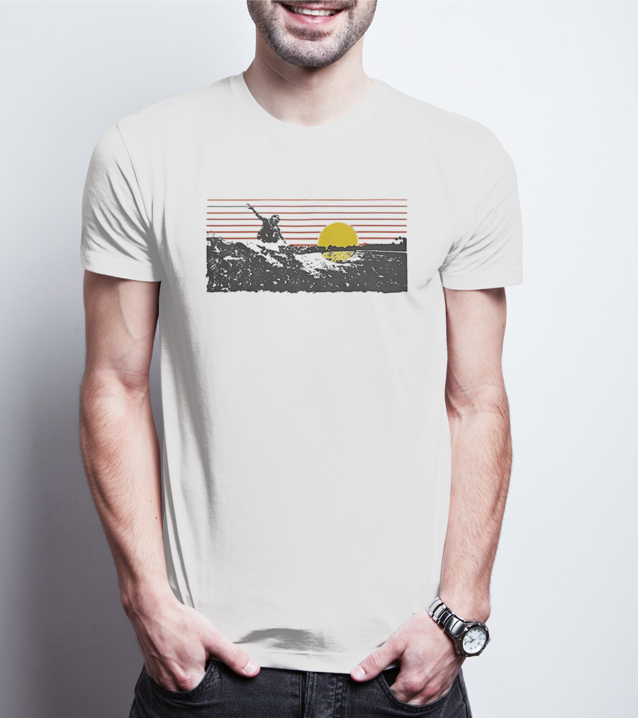 Sunset Surfer Retro Wave Yellow Sun Ocean Lines T-Shirt
