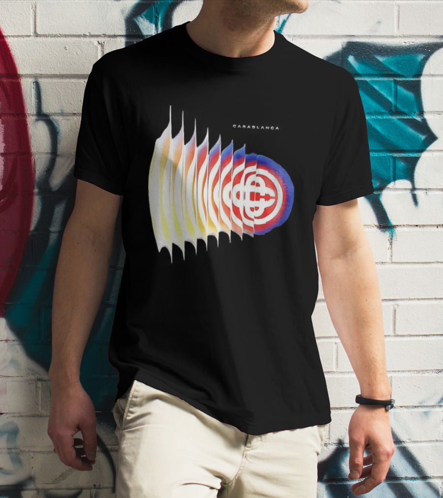 Casablanca Shockwave Optical Illusion Pattern With Red Blue Yellow Layers T-Shirt