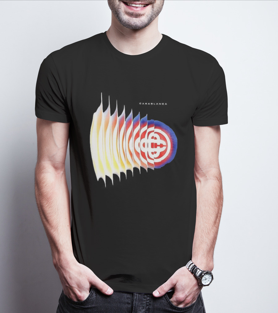 Casablanca Shockwave Optical Illusion Pattern With Red Blue Yellow Layers T-Shirt