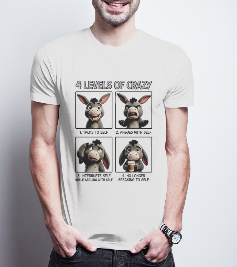 4 Levels Of Crazy Donkey Expressions Coffee Mood T-Shirt