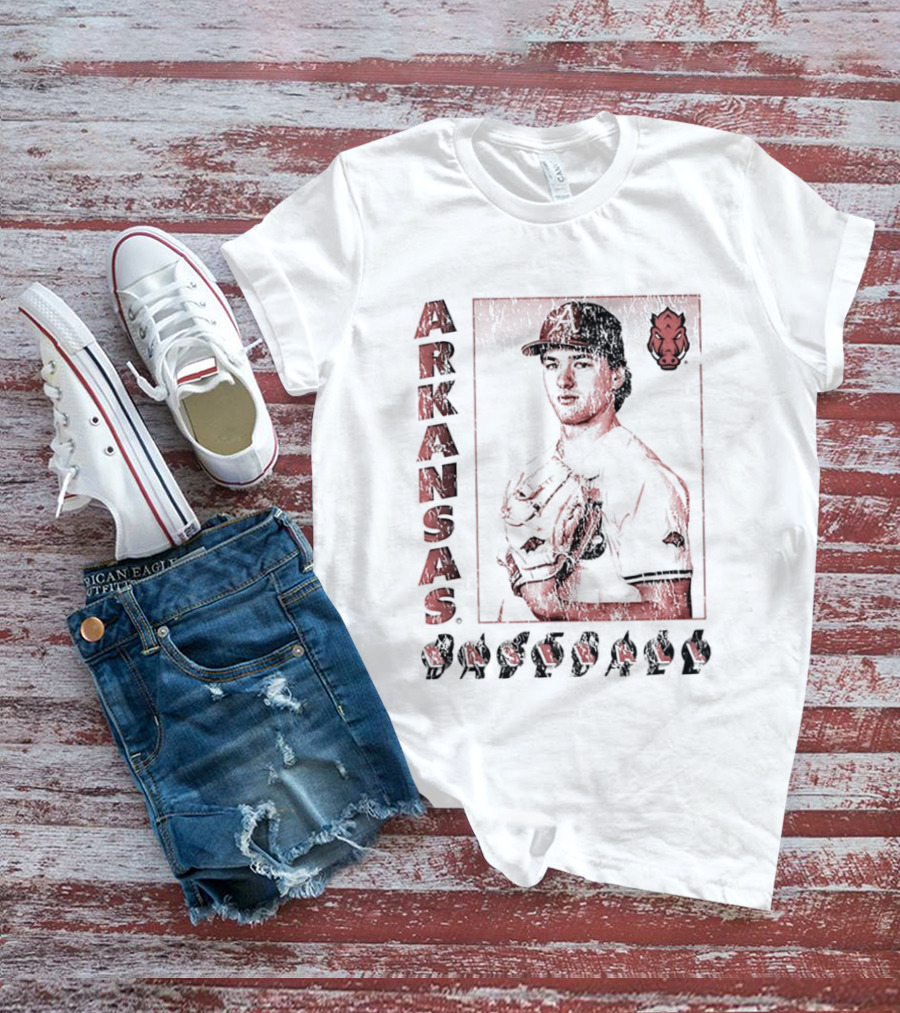 Arkansas Baseball Player With Razorback T-Shirt