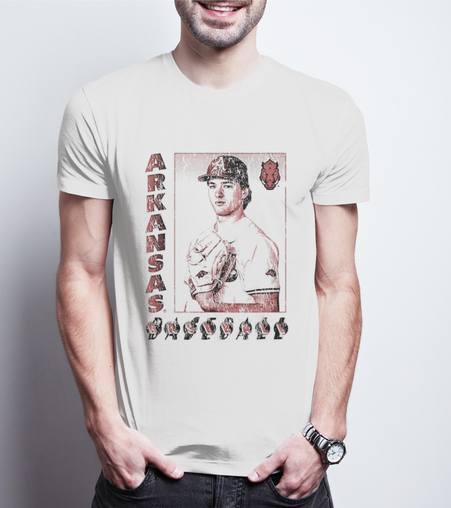 Arkansas Baseball Player With Razorback T-Shirt