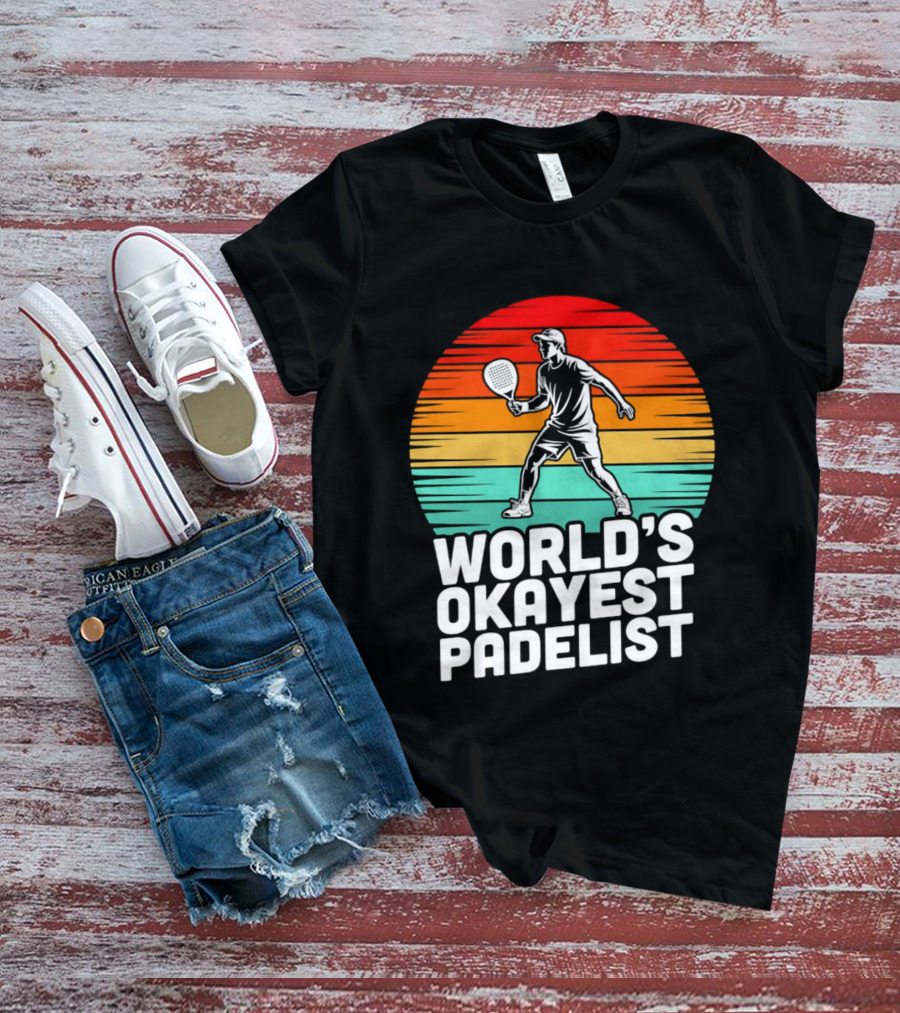 World's Okayest Padelist Retro Sunset Paddle Player T-Shirt