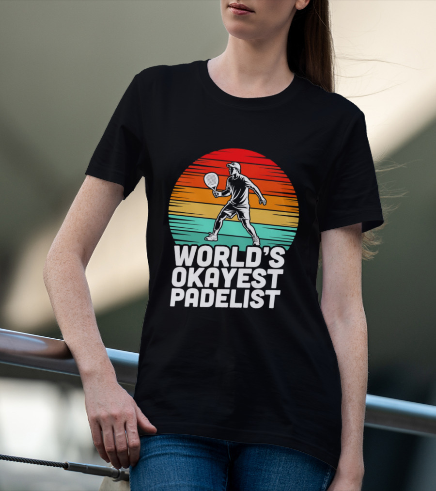 World's Okayest Padelist Retro Sunset Paddle Player T-Shirt