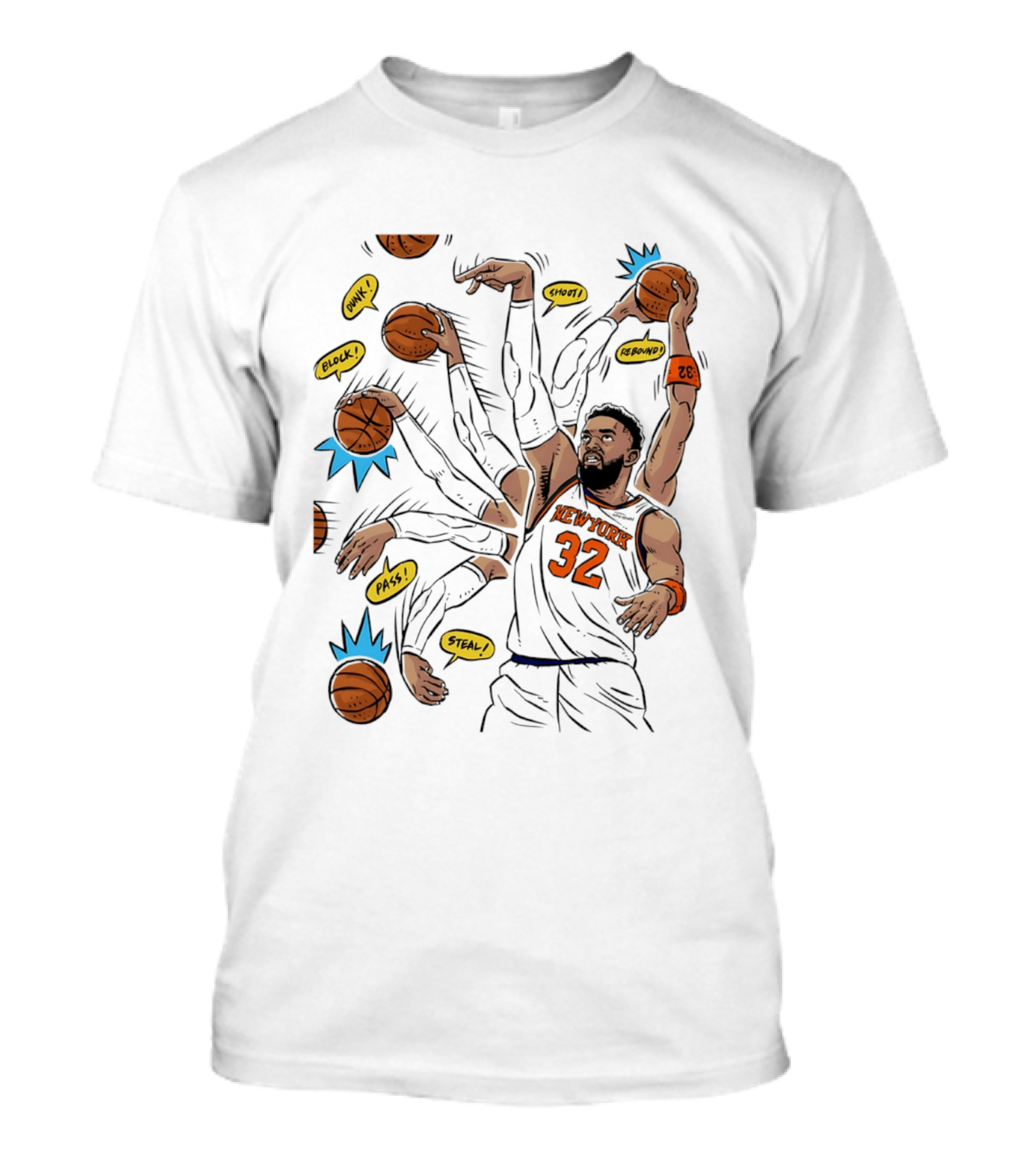New York Basketball Knicks Dunk Shoot Rebound Pass Steal Block Black Player 32 T-Shirt