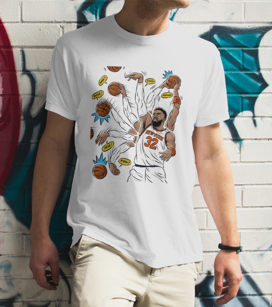 New York Basketball Knicks Dunk Shoot Rebound Pass Steal Block Black Player 32 T-Shirt