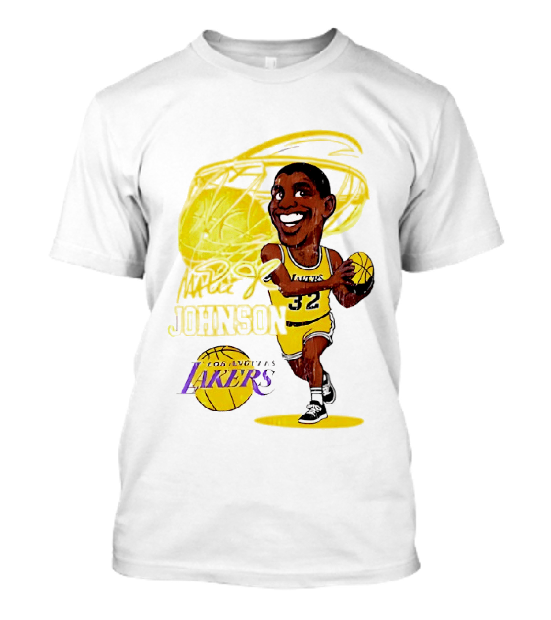 Magic Johnson 32 Los Angeles Lakers Basketball Caricature T-Shirt