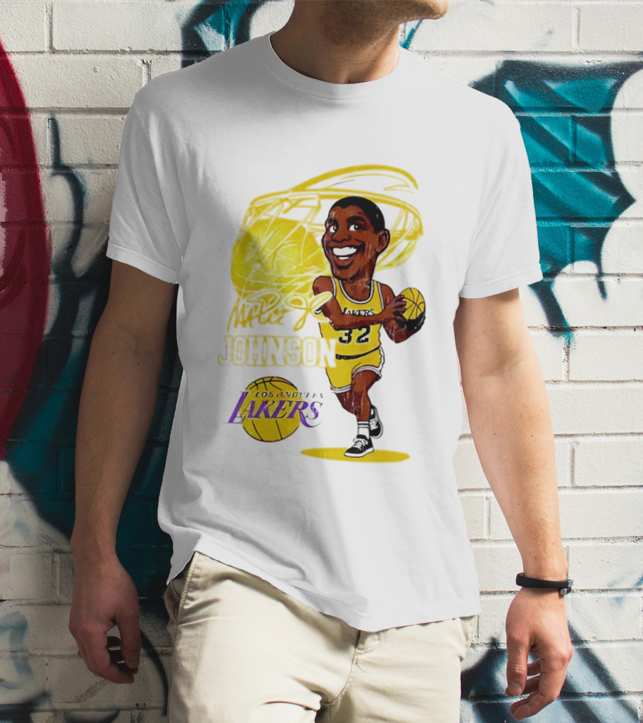 Magic Johnson 32 Los Angeles Lakers Basketball Caricature T-Shirt
