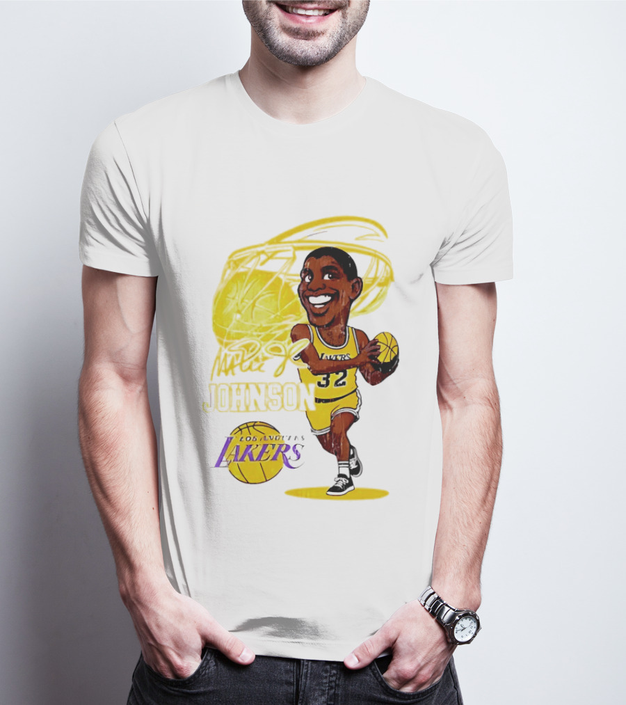 Magic Johnson 32 Los Angeles Lakers Basketball Caricature T-Shirt