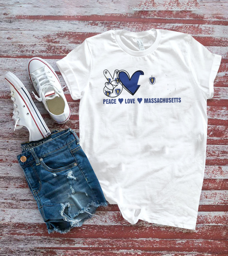 Peace Love Massachusetts With State Map T-Shirt