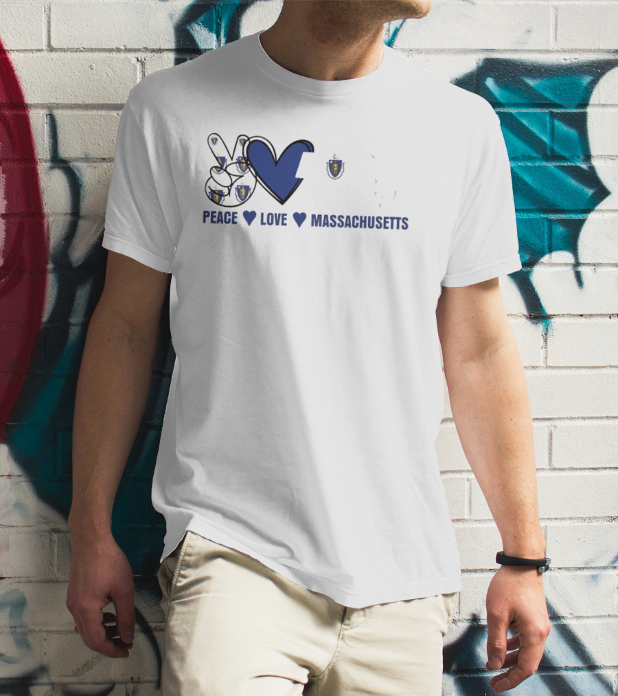 Peace Love Massachusetts With State Map T-Shirt