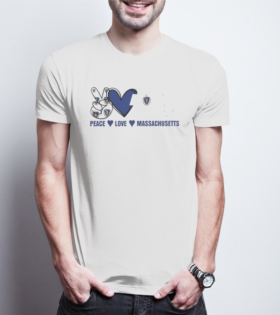 Peace Love Massachusetts With State Map T-Shirt