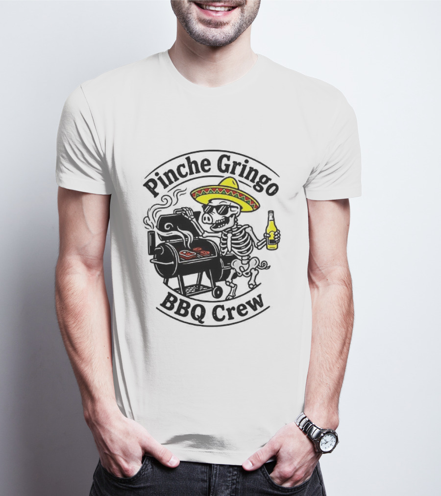 Pinche Gringo BBQ Crew Sombrero Smoking Grilling Fun T-Shirt
