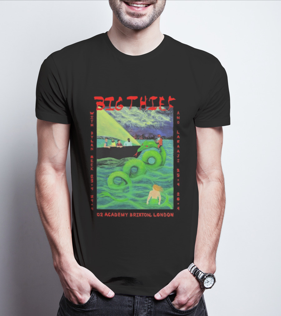 Big Thief Apr 23 2026 London Tour With Sea Serpent And Boat Scene T-Shirt