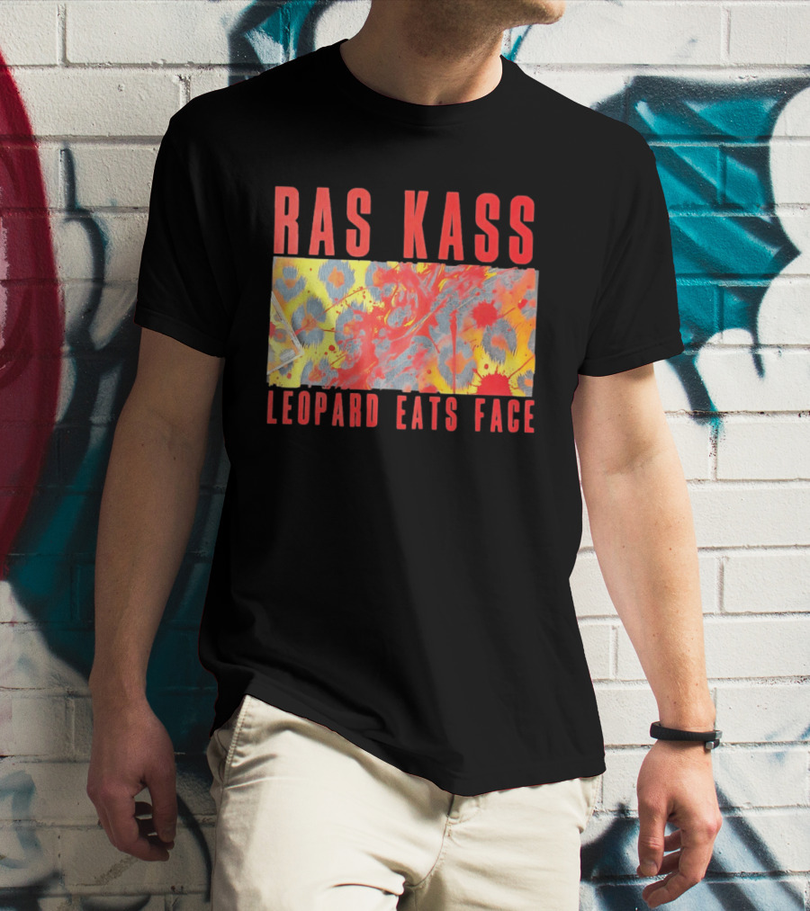Ras Kass Leopard Eats Face Abstract Art With Blood Splatter And Animal Print T-Shirt