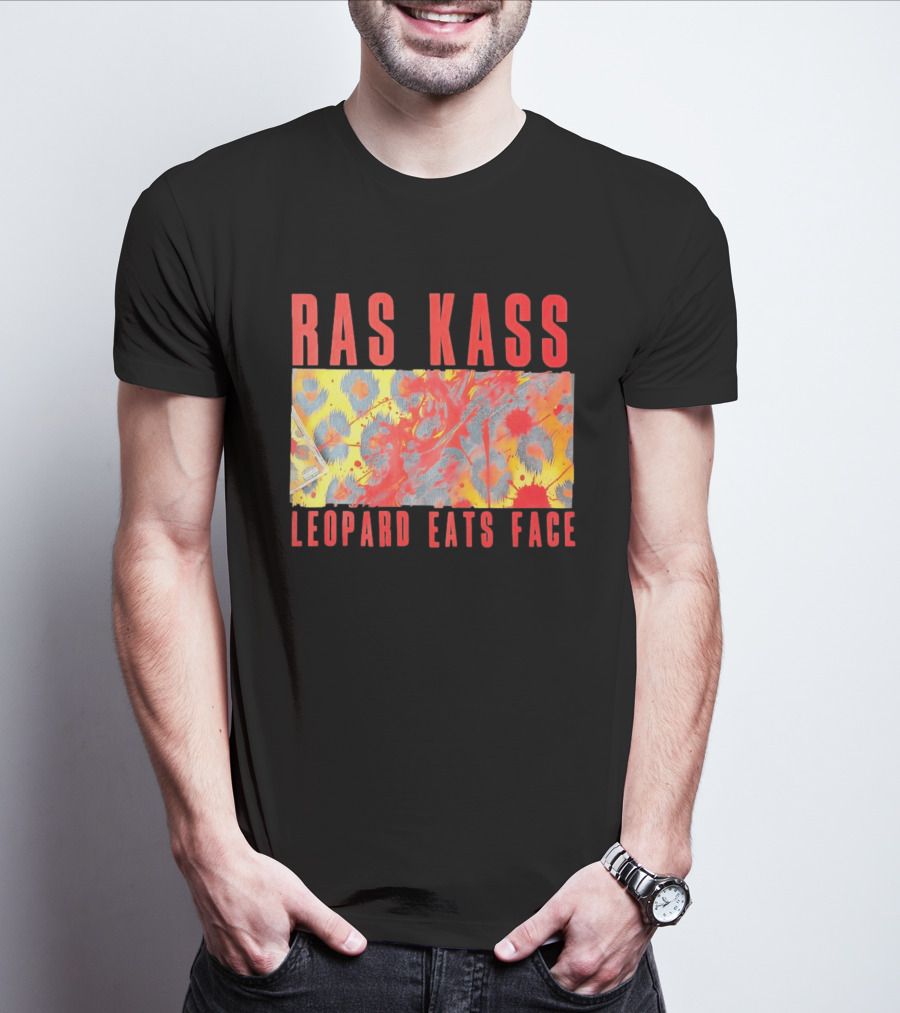 Ras Kass Leopard Eats Face Abstract Art With Blood Splatter And Animal Print T-Shirt