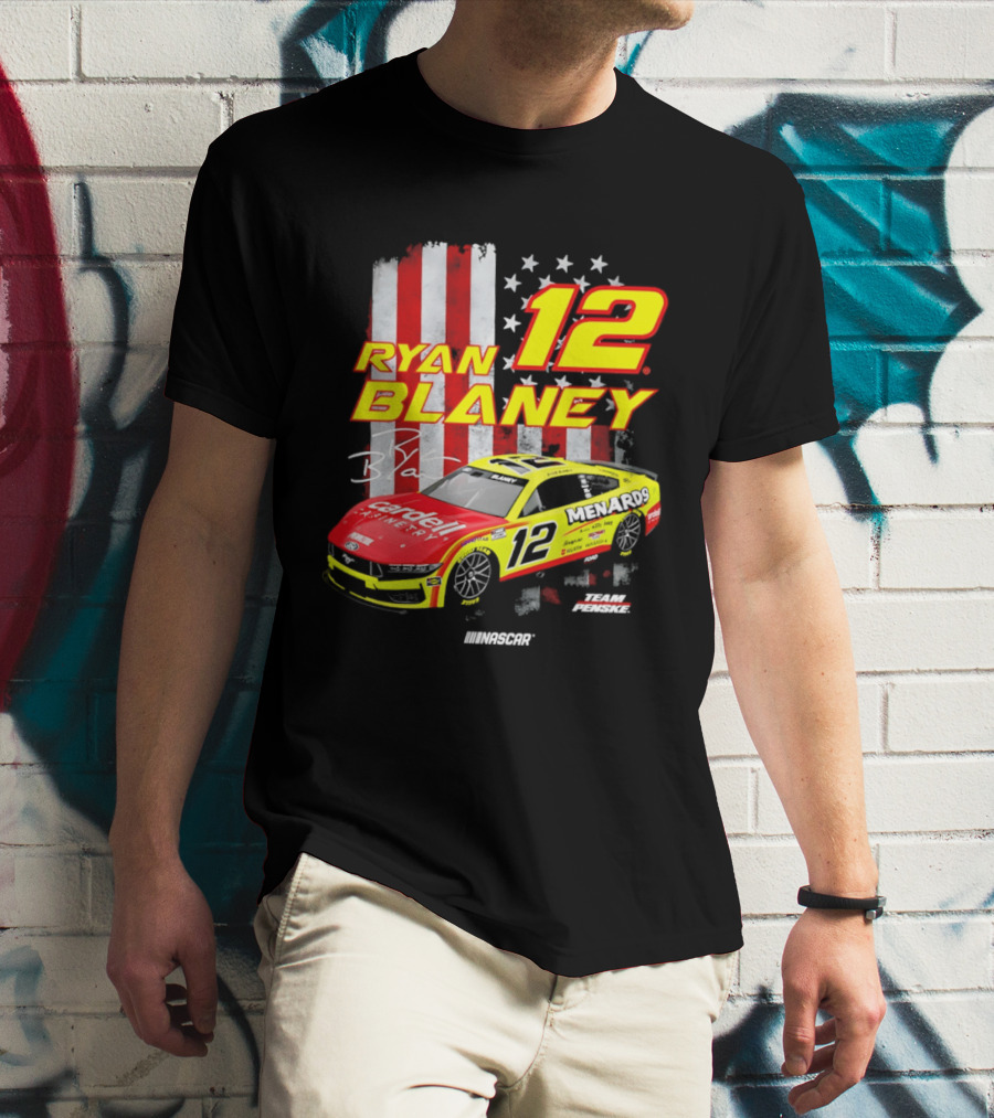 Ryan Blaney 12 Team Penske NASCAR American Flag Racing Car T-Shirt