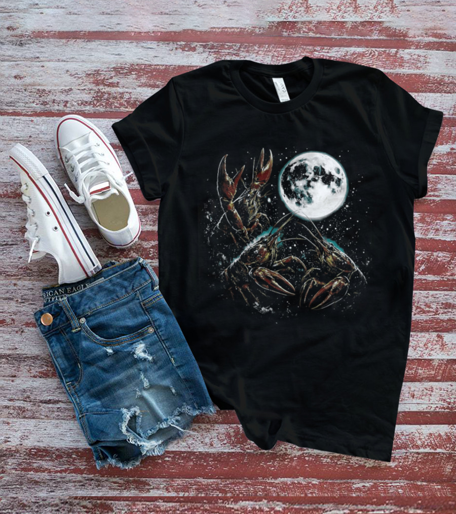 Three Crawfish Moon Galaxy Space Animal Lunar Crawdad Trio T-Shirt