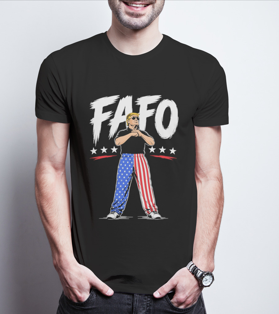 FAFO Patriotic USA Stars Stripes Pants With Figure And Shades T-Shirt