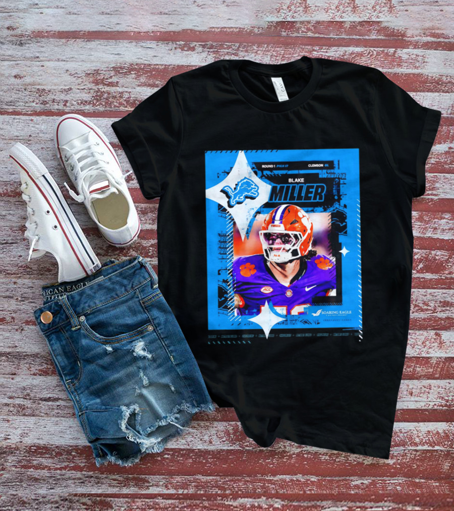 Blake Miller Clemson Round 1 Pick 17 Detroit Lions Tiger Uniform T-Shirt