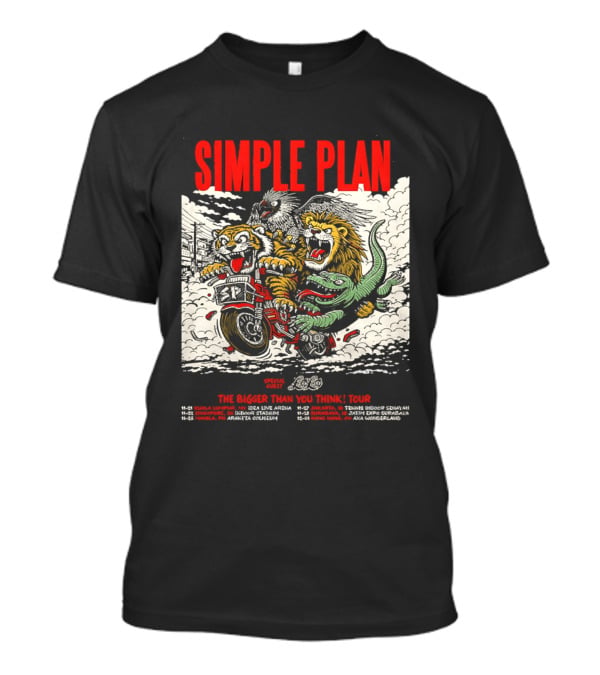 Simple Plan 2024 The Bigger Than You Think Tour Dates Lion And Monster Motocross T-Shirt