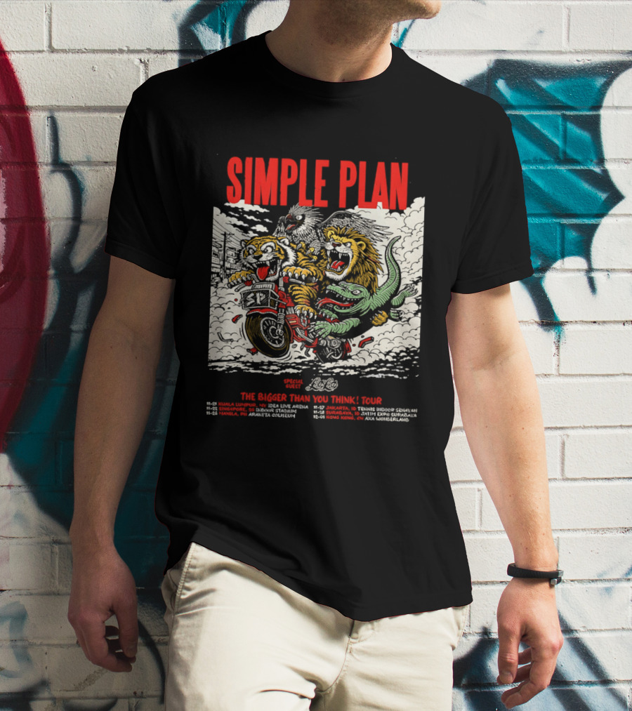 Simple Plan 2024 The Bigger Than You Think Tour Dates Lion And Monster Motocross T-Shirt