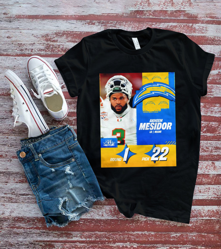 NFL Draft 2026 Los Angeles Chargers Akheem Mesidor Round 1 Pick 22 T-Shirt