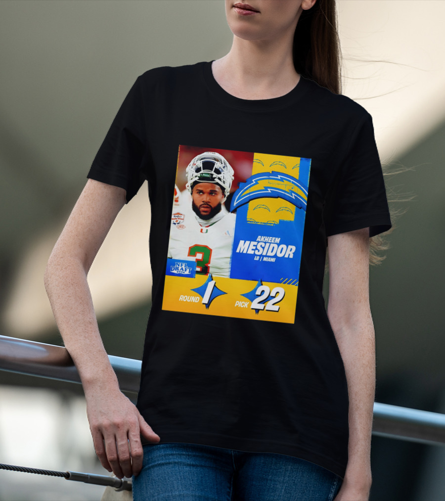 NFL Draft 2026 Los Angeles Chargers Akheem Mesidor Round 1 Pick 22 T-Shirt