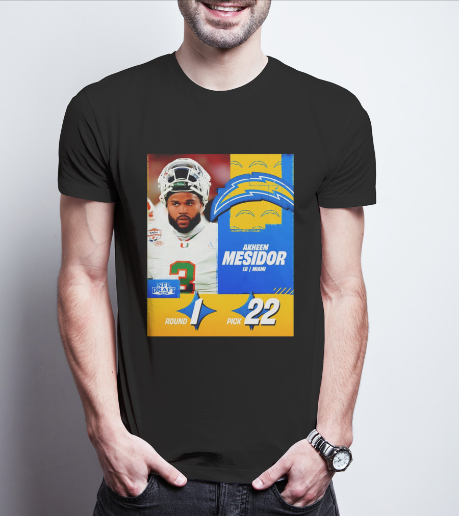 NFL Draft 2026 Los Angeles Chargers Akheem Mesidor Round 1 Pick 22 T-Shirt