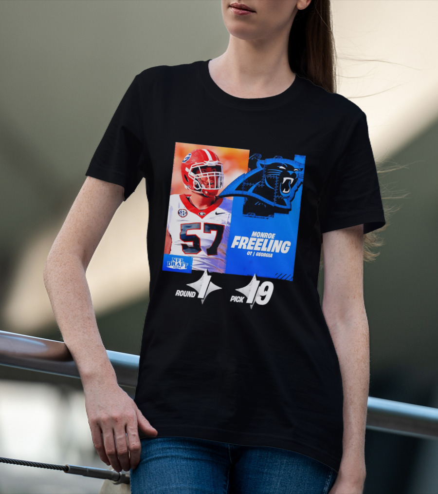 Monroe Freeling Georgia OT Round 1 Pick 19 Carolina Panthers 2026 NFL Draft T-Shirt