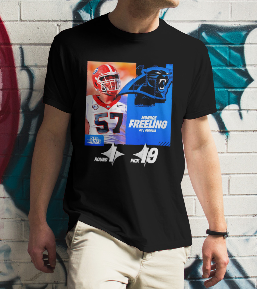 Monroe Freeling Georgia OT Round 1 Pick 19 Carolina Panthers 2026 NFL Draft T-Shirt