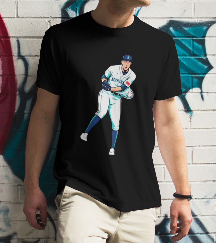 Mariners Gogan Gilbert Baseball Pitcher Action Scene T-Shirt