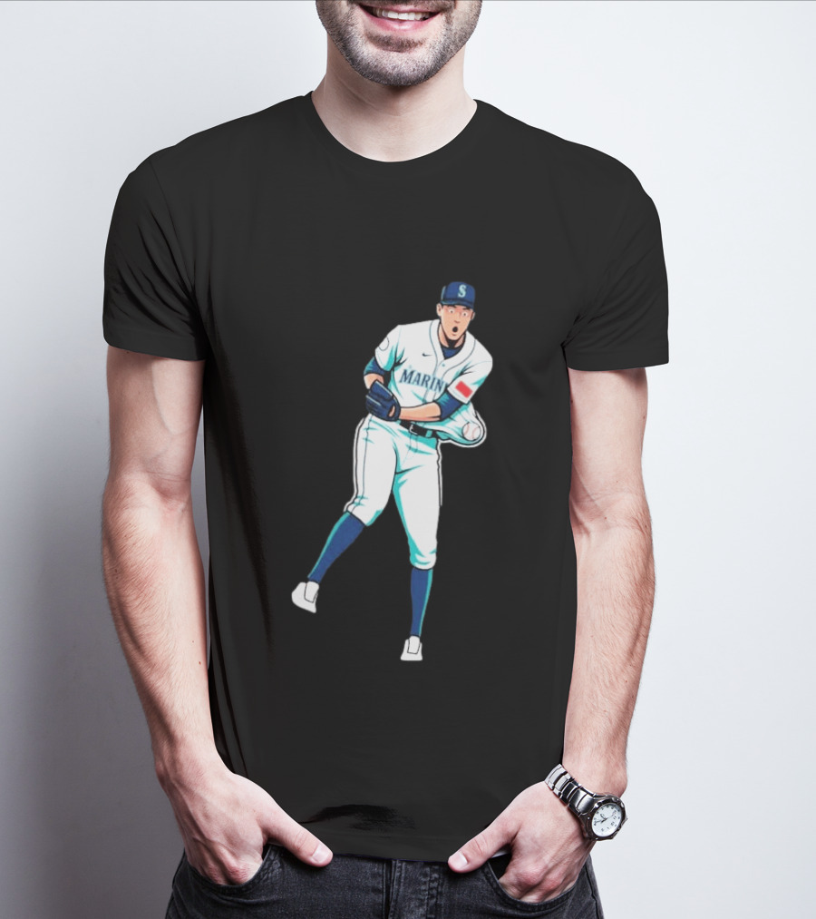 Mariners Gogan Gilbert Baseball Pitcher Action Scene T-Shirt
