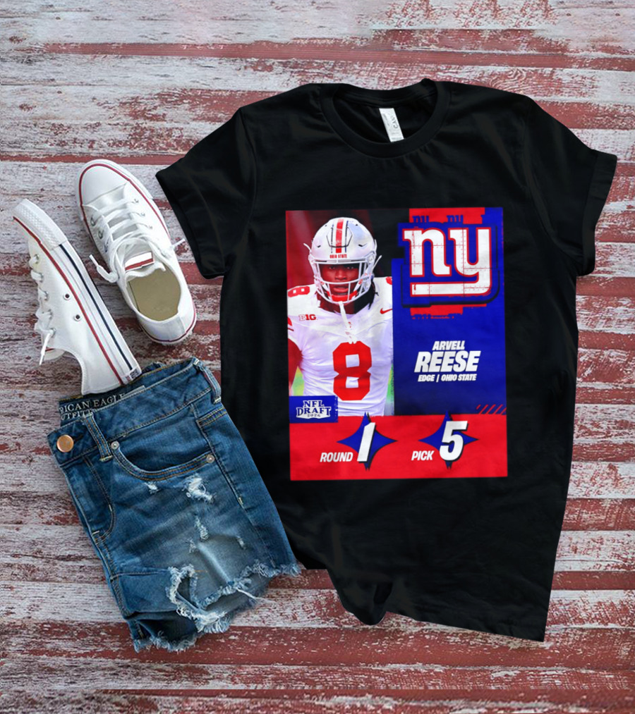 New York Giants NFL Draft 2026 Arvell Reese Ohio State Round 1 Pick 5 T-Shirt
