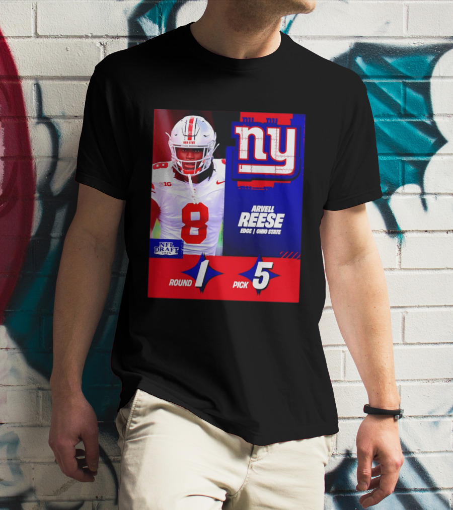 New York Giants NFL Draft 2026 Arvell Reese Ohio State Round 1 Pick 5 T-Shirt
