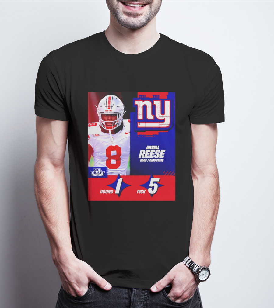 New York Giants NFL Draft 2026 Arvell Reese Ohio State Round 1 Pick 5 T-Shirt