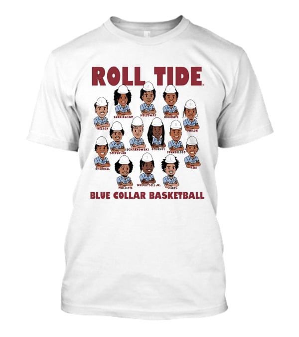 ROLL TIDE Alabama Blue Collar Basketball Team Caricature T-Shirt