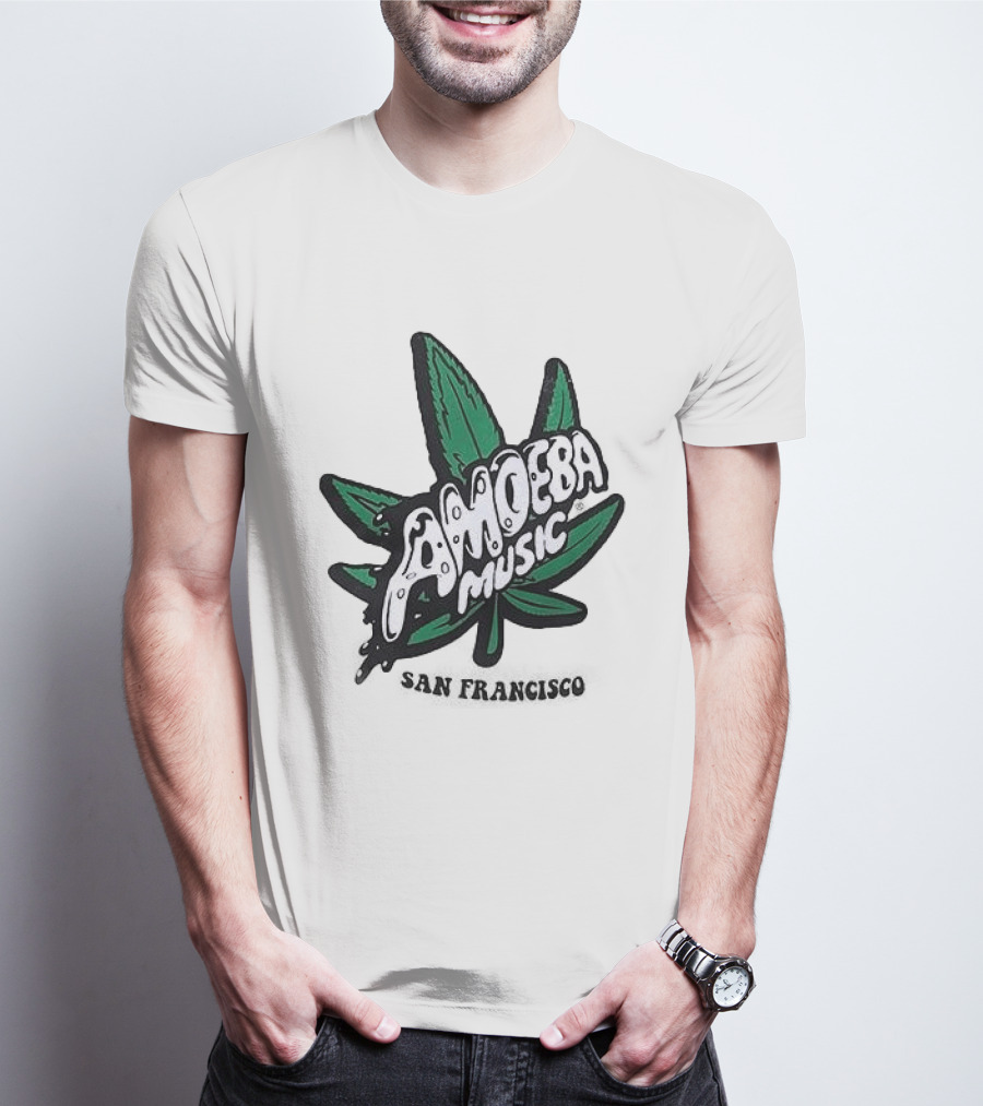 Amoeba Music San Francisco Cannabis Leaf Peace Through Music T-Shirt