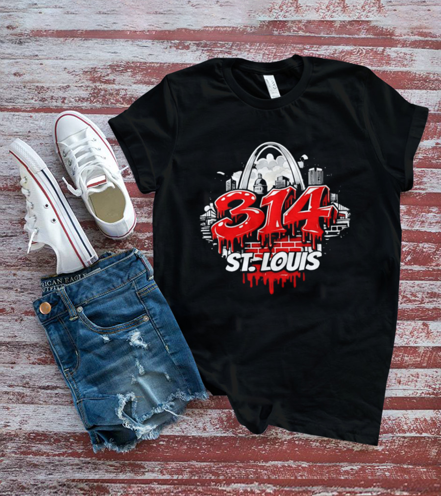 314 St Louis Blood Melting Skyline Arch Brick Wall T-Shirt