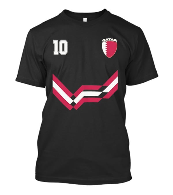 Akram Afif Qatar 10 Soccer Badge Red Chevron T-Shirt